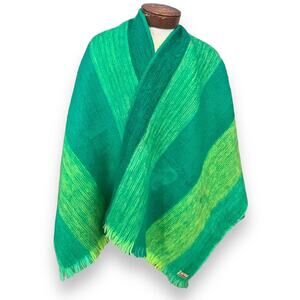 Vintage Roka 100% Pure Wool Shawl Wrap Blanket Green Made In Columbia